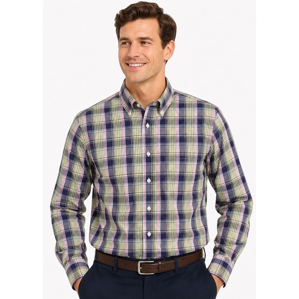 Brooks Brothers 346 Slim Fit Button Down Shirt Mens S Green Blue Pink Plaid